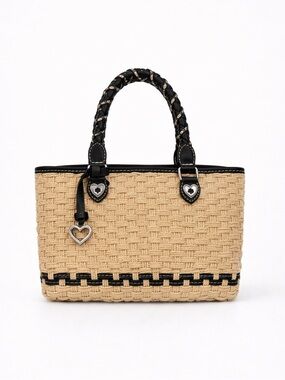 Brighton Peggy Woven Bag Braided Leather Jute Tote Purse Cottagecore